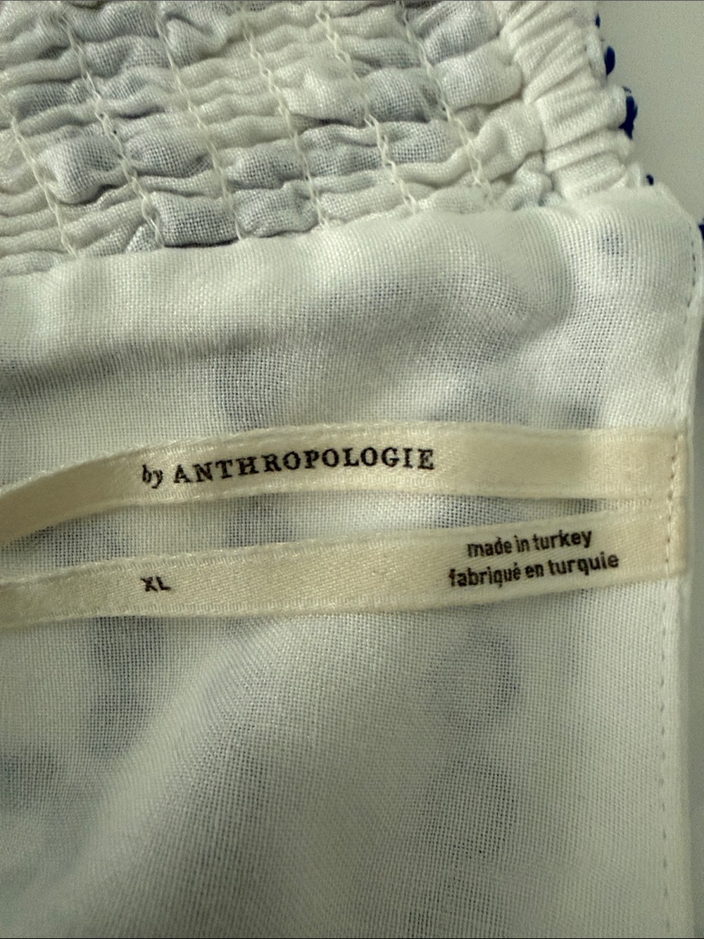 Anthropologie White Maxi Dress with Blue embroidered eyelet design. - Picture 2 of 4